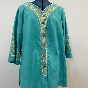 Teal Embroidered Tunic Top